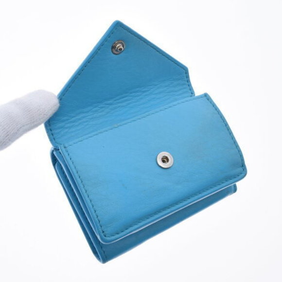 BALENCIAGA Paper Mini Wallet Blue Calf Trifold - Picture 8 of 12